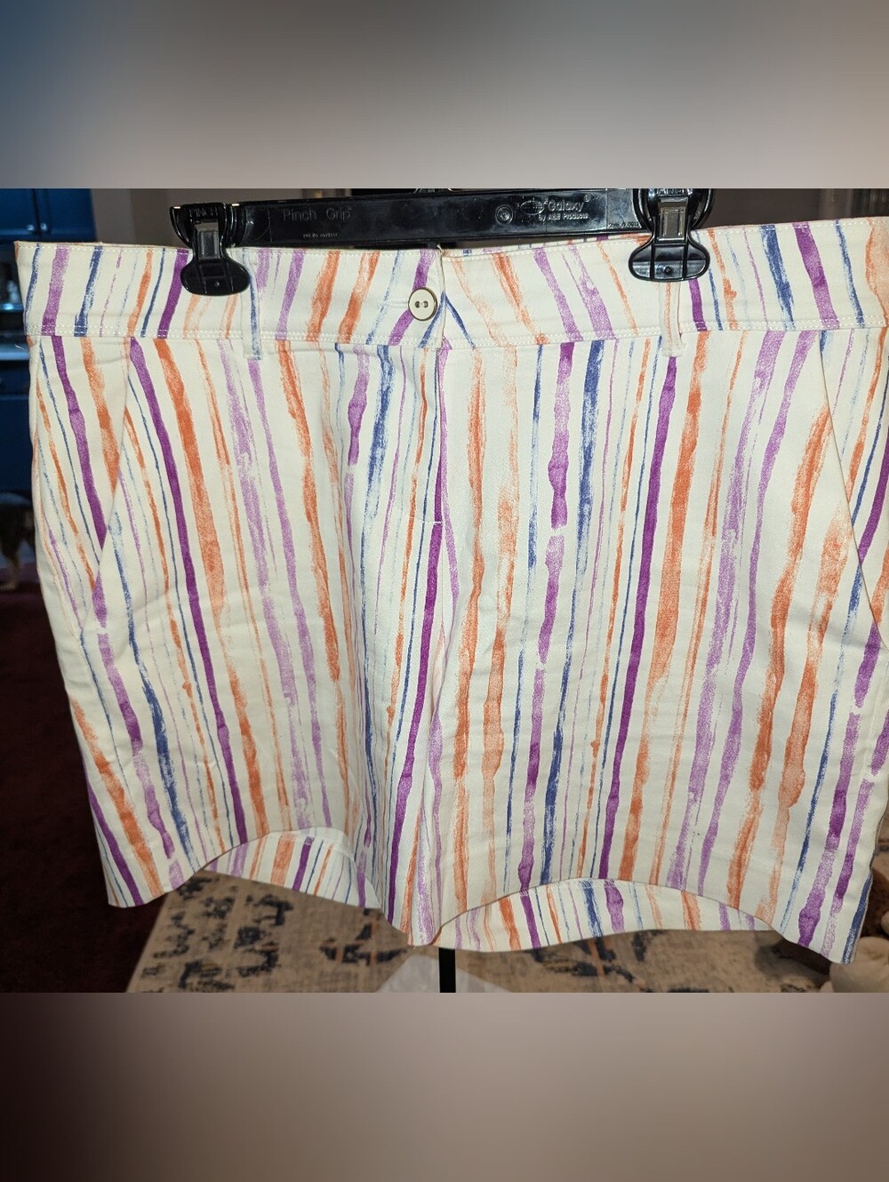 Isaac Mizrahi Cream Shorts with Orange & Purple Stripes